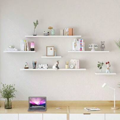 1pc Thick Wall-Mounted Shelving Unit, Large White Wall-Mounted Shelving With Heavy-Duty Brackets, Suitable For Bedroom, Living Room, Kitchen, Office And Other Spaces, Provides Deep Wall-Mounted Storage And Display Space