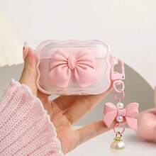 Pink Bow Wave Shell Protective Case Suitable Compatible With Apple Bluetooth Earphones, Anti-Scratch And Drop Protection - Multicolor - View 10