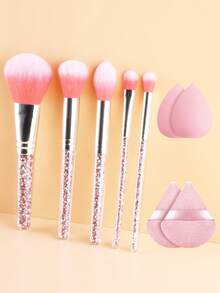 ronshadow 5Pcs Crystal Handle Makeup Brushes + 4Pcs Makeup Sponge & Velvet Puff Set, Premium Soft Synthetic Hair Cosmetic Tools For Foundation, Powder, Eyeshadow - Multicolor - View 12