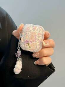 Cute Purple Flower Rabbit Design Pro 3/2 & 4 Bluetooth Earphone Case - Mauve Purple - View 2