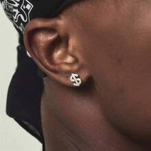 1对时尚水钻美元符号耳环，个性化嘻哈耳环，男士珠宝礼物 - 1對 - 查看 4