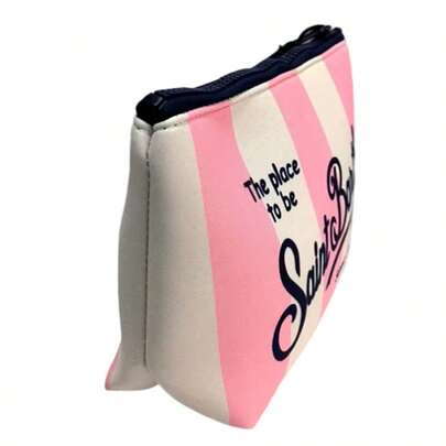 VOESETO S-Saint B-Barth 1pc Striped Print Portable Handheld Cosmetic Bag, Travel Toiletry Storage Pouch, Party Gift Zipper Organizer, Lightweight Makeup Case, Unisex Travel Gift