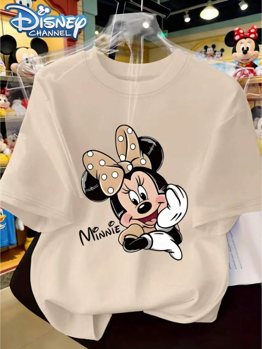 Disney Officially Licensed Women'S Short-Sleeve T-Shirt Featuring APlayful Minnie Mouse Cartoon Print, Perfect For A Cute And Casual Style - 杏色 - 查看 1