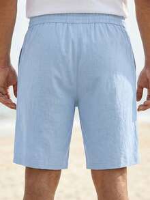 Men's Lightweight Linen Breathable Casual Beach Shorts, Loose Fit, Summer - Baby Blue - View 5