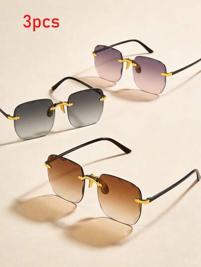 3副欧美风大框方形时尚眼镜，斜边设计，适合街头风、时装秀、校园旅行等场合。