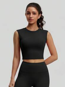 NcmRyu 1pc Women's Crew Neck Criss-Cross Back Elastic Sports Tank Top - Black - View 7