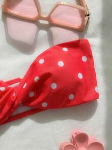 Bộ bikini không dây, có thể tháo rời, họa tiết chấm bi, kiểu dáng thời trang mới, gợi cảm dành cho nữ, thích hợp cho các bữa tiệc bãi biển và kỳ nghỉ. - Đỏ - Xem 7
