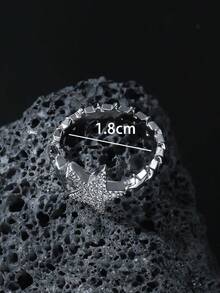 Fashionable And Popular Men Rhinestone Star Decor Ring Copper Punk Hip Pop Style For Jewelry Gift And For A Stylish Look - Vàng - Xem 3