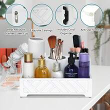 Hair Dryer Holder Wall Mounted,Hair Blow Dryer/Curling Iron Holder, Countertop, Hair Tools & Styling Supplies Organizer Flat For Bathroom Counter For Accessories, Makeup, Toiletries Storage, Black - 白色 - 查看 7