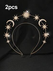 1/2pcs Bohemian Sun Goddess Crown, Star & Moon Headband, Boho Style Hair Accessories, Gift, Travel, Women, Holiday Gift, Gift & Souvenir, Women Hair Band Hair Band Hair Hoop Travel Accessories - Multicolor - View 9