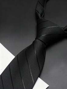 男士奢华质感黑色领带一条，百搭商务休闲西装，简约优雅 - 黑色 - 查看 3