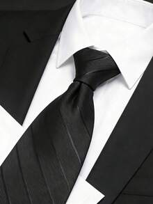 男士奢华质感黑色领带一条，百搭商务休闲西装，简约优雅 - 黑色 - 查看 1