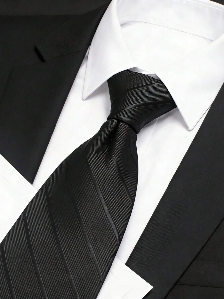 男士奢华质感黑色领带一条，百搭商务休闲西装，简约优雅 - 黑色 - 查看 1