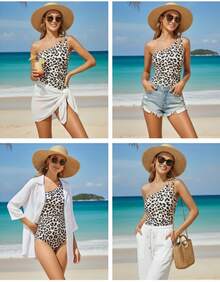 Women's One Shoulder Tummy Control One Piece Swimsuit Cheeky Cut  Modest Full Coverage Swimwear For Beach Chill - Color Block - View 6