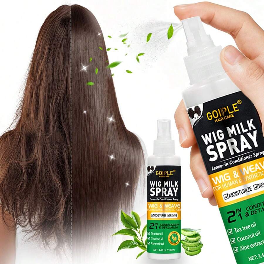 GOIPLE 假发滋养喷雾，假发护理液，适用于合成假发，保湿柔顺，补充水分，滋养秀发，抚平毛躁，同时具有热保护功能，免洗护发素，易于梳理，令假发焕发活力，延长使用寿命，提升光泽。（3.4 液盎司/100毫升）