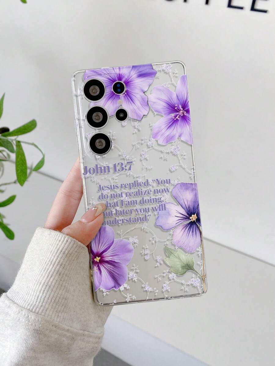 1pc Purple Lily Pattern Android Phone Case, Precise Cutout Camera Protection Suitable For Samsung Galaxy S25 Ultra/Galaxy S24 Ultra/S24/S23 Ultra/A56 5G/A55 5G/A52s 5G/A26 5G, Nothing, Pixel, INFINIX, Xiaomi Redmi Protective Cover - Multicolor - View 1