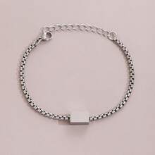 1 Pc Custom Name Stainless Steel Bracelet Multi-Faceted Engraving Pearl Chain Square Bracelet Plated 18k Gold - Multicolor - View 12