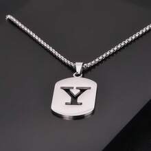 1件时尚简约不锈钢镂空26字母项链，嘻哈风格，奢华浪漫沉稳气质，休闲个性设计，百搭，适合任何场合 - 鋼色 - 查看 23