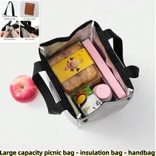 1pc/2pcs Large Capacity Insulated Lunch Bag, Oxford Cloth Picnic Bag, Square Insulated Lunch Tote Handbag. Thick Reusable Food Storage Container With Utensil Pouch, Portable Lunch Box Bag For Work, Camping, Travel, Office, School And Beach. - Multicolor - View 7
