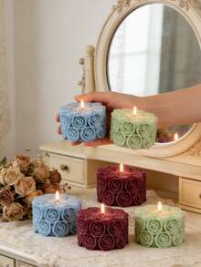 Rose Flower Shaped Candle Silicone Mold - 3D Embossed Design - Suitable For Handmade Soap, Plaster, Resin - DIY Candle Cup Decor - Durable Mold For Home & Wedding Decoration, Creates Romantic Ambiance - Rose Column - View 7