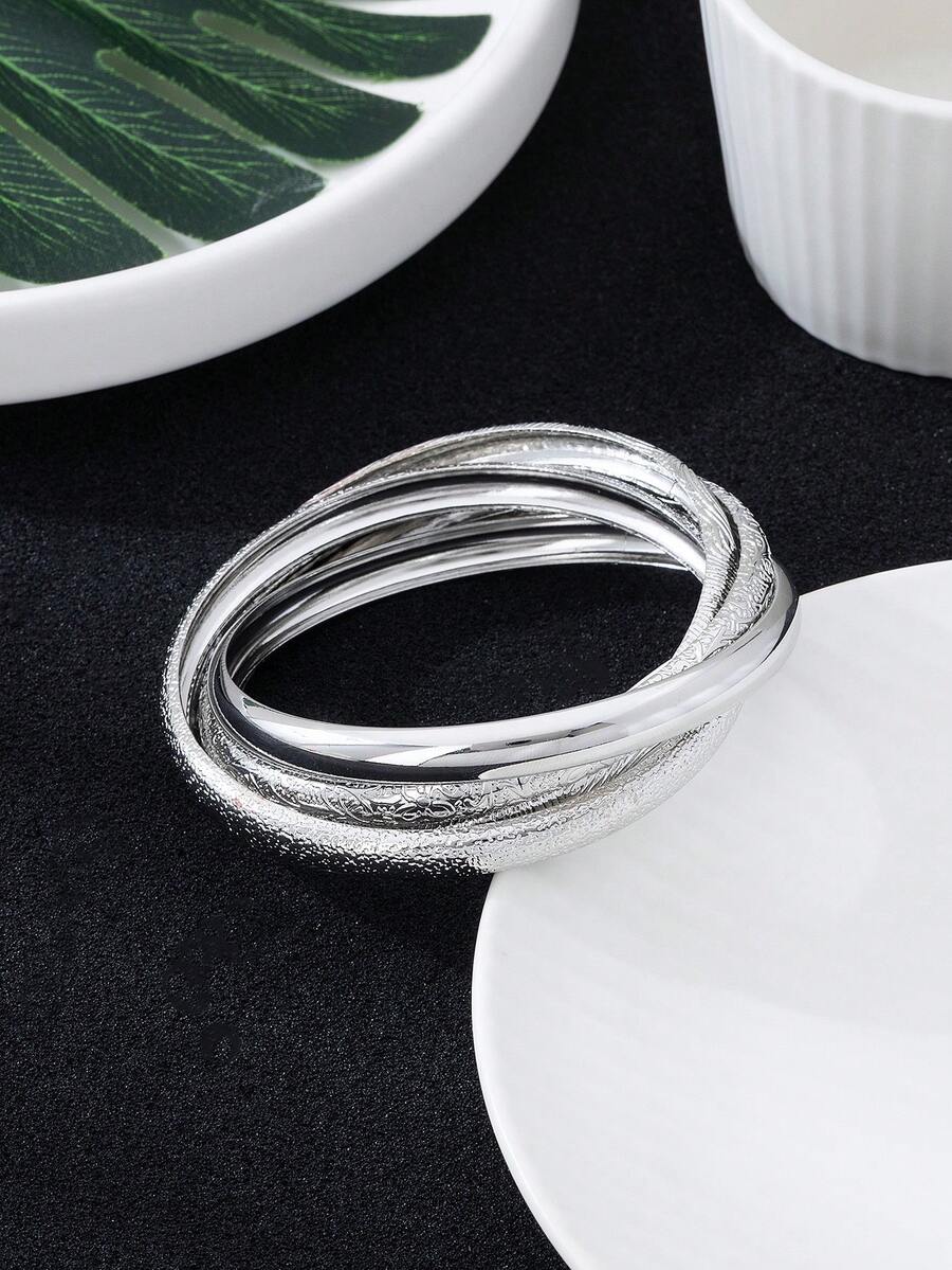 1 Fashionable Bracelet Composed Of Multiple Circles With Delicate Patterns Suitable For Women's Daily Commuting Wear (No Gift Box) - Bright White - View 1