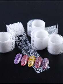10 Rolls/Box Black & White Lace Nail Art Stickers, Nail Transfer Stickers, DIY Nail Decoration Accessories Nails Nail Supplies - 多色 2 - 查看 5