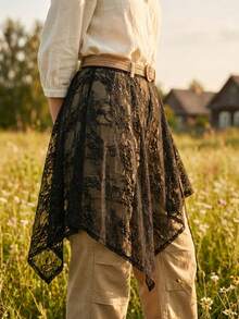 New Korean Style Irregular Lace Tulle Skirt, Versatile Tie-Up Waist Apron Skirt Half Slip - Multicolor - View 6