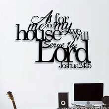 1 件“关于我和我的房子，我们将侍奉主” - 鼓舞人心的金属墙饰，带有诗歌牌匾的宗教装饰，独特的客厅和卧室装饰，办公室挂件，万圣节，圣诞节装饰家居装饰万圣节装饰秋季装饰 - 黑色B - 查看 14