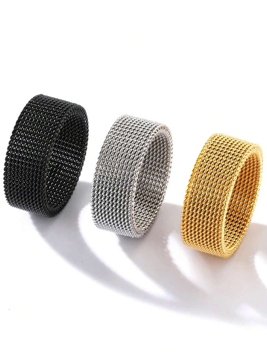 1pc Fashionable Stainless Steel Flexible Mesh Ring - Soft Mesh Ring - View 1