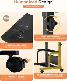 Laptop Desk Adjustable Desk Small Standing Desk Home Office Desks For Small Spaces Portable Desks Table For Bedrooms,Mobile Rolling Computer Work Desks On Wheels - B - View 7