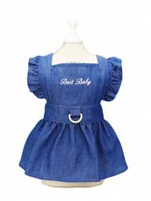 2026新款宠物牛仔连衣裙，宠物服装，狗狗连衣裙，猫咪连衣裙，轻薄字母印花牛仔连衣裙，适合春夏穿着，宠物服饰 - 藏蓝色 - 查看 2