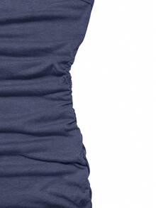 Plus Size Women's Sleeveless Ruched Side Bodycon Dress, Casual Daily Waist Tie Sheath Dress For Summer, Suitable For Curvy Ladies, Round Neck Mini Dress For Outdoor Elegant - Navy Blue - View 7