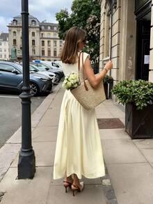 Đầm maxi nữ dáng xòe, cổ tròn, không tay, màu trơn, phong cách đường phố, thường ngày, thanh lịch, màu trơn, kiểu dáng giản dị, mùa xuân/hè 2026. Đầm maxi nữ duyên dáng, trang phục đường phố, đầm mùa xuân, trang phục dự tiệc, trang phục đi xem hòa nhạc, đầm dự đám cưới, trang phục đi nghỉ mát, trang phục đón giao thừa, đầm dự tiệc, đầm thường ngày, đầm mùa hè, trang phục ngày Valentine. - Màu be - Xem 6