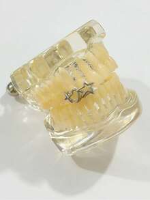 1件亮面镂空星形和心形独特嘻哈牙齿饰品，男女皆宜，适合派对、音乐节、节日等场合的配饰 - 彩色 - 查看 3