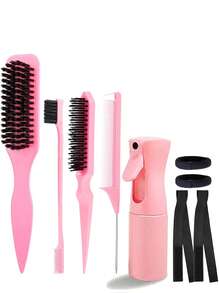 Unisex Slick Back Hair Brush Set, Nylon Teasing And Smoothing Brush Kit With Rat Tail Comb, Edge Brush, Spray Bottle And Hair Ties For Sleek Bun, Ponytail, Parting, Backcombing, Hairline Styling And Flyaway Control - Multicolor - View 12