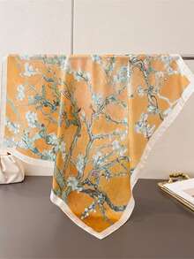 1条65*65厘米方形丝巾，女士缎面丝绸仿梵高杏花印花，多功能，可作领巾、头巾、披肩。 - 彩色 - 查看 13