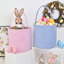 Personalized Kids Easter Egg Basket With Custom Embroidered Name, Cute Gingham Bunny Easter Basket With Handle, Reusable Candy Gift Basket For Boys Girls, Easter Egg Hunt Basket, Spring Holiday Party Decoration, Kids Toy Storage Basket, Candy Holder, Snack Organizer, Cute Easter Gift Bag For Toddlers Children - Multicolor - View 3