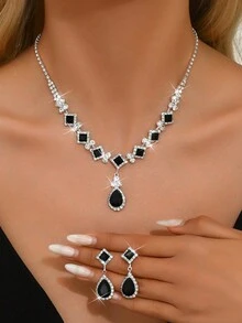 1 Set Exquisite Women's Luxury Style Jewelry Set For Party, Event And Daily Wear (1 Necklace + 1 Pair Earrings) - A - View 7