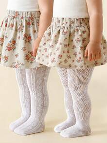 2pcs/Set Baby Girls' Sweet Lady-Like Heart Jacquard Mesh Leggings, Suitable For Girls' Daily Wear In Summer - White - View 12