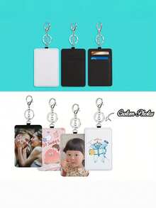 Customizable Vertical Card Holder, Personalized Double-Sided Photo Design White Card Holder, DIY Card Holder, Personalized Card Holder, Couple Card Holder, Customized Gift, Customized Work Card Holder, Customized Campus Card Holder, Student Card Holder, Customized Bus Card Holder, Includes White Leather Keychain Or Retractable Clip - Multicolor - View 4