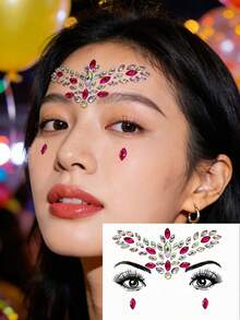 (1pc/2pcs) Two-Tone Resin Rhinestone Face Gems, Fuchsia & Iridescent Resin Rhinestone Inlay, Personalized Gems For Makeup, Masquerade, Holidays, Carnival, Party, Waterproof & Long-Lasting, Y2K Style - Multicolor - View 6