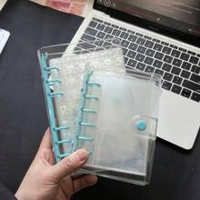 Cuadernos transparentes con un solo orificio en tamaño A6/A7, cuadernos con pegatinas de carpeta azul, cuadernos con pegatinas, organizadores de tarjetas fotográficas, cubiertas transparentes de cuero suave con doble botón para cuadernos, diarios hechos a mano, álbumes de fotos, pegatinas, cuadernos, planificadores, artículos de papelería para estudiantes, suministros de oficina - Multicolor - Ver 4