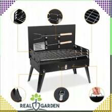 Parrilla de carbón portátil plegable con diseño de maleta, con parrilla y juego de cubiertos. Ligera, compacta, fácil de transportar y guardar, se despliega rápidamente. Barbacoa multicombustible para acampar, hacer senderismo, picnics, jardín, balcón, terraza, playa, viajes al aire libre, viajes por carretera, autocaravana, patio, barbacoa familiar y aventuras turísticas. Fácil de limpiar y lista para usar. - Negro - Ver 2