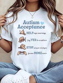 Autism Acceptance Awareness T-Shirt Helps Increase Awareness Say Yes To Acceptance Stop Exclusion And Stigma Be More Aware Autism Support T-Shirt - Putih - View 5