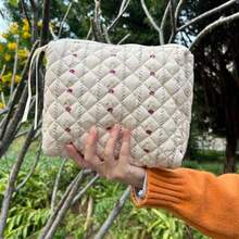 PAZIMIIK - Bolsa de maquillaje de algodón para mujer tamaño grande acolchada cosmética de viaje Little Flower Beige 1 PCS Pouch Vintage - Pequeña flor beige - Ver 6