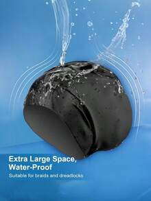 超大号硅胶泳帽，适用于辫子和长发接发，防水泳帽，适用于泳池和淋浴间，适合成人，保持头发干爽，易于戴脱，适合各种长度和发型，包括短发、中发、长发、辫子、编织、卷发和蓬松发型。5 种尺码可选：S-M-L-XL-XXL，黑色，男女通用，沙滩必备，沙滩配件，泳池浮圈 - 黑色 - 查看 5