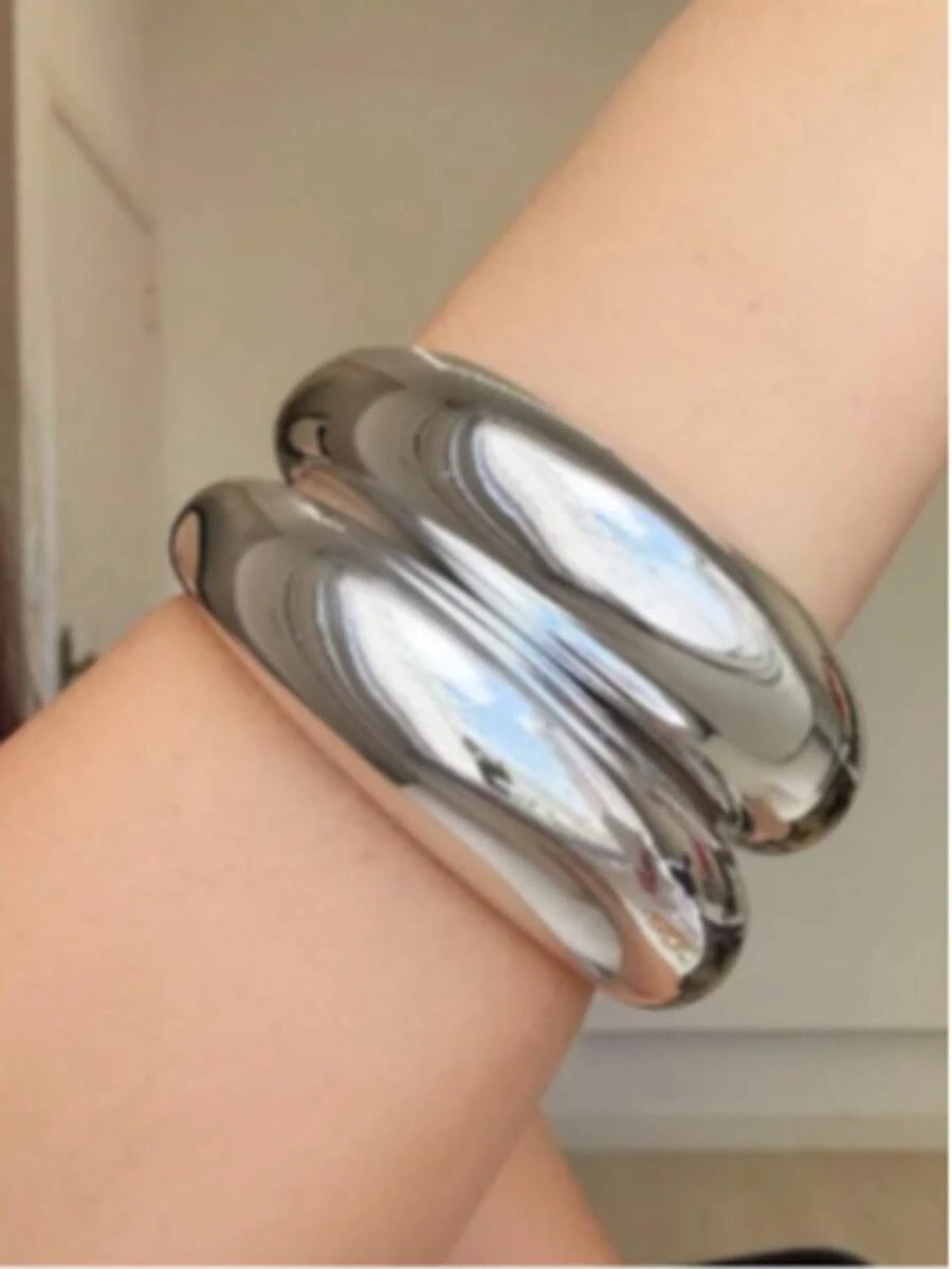 Thick Oval Gold Plated Bracelet Ideal For Parties And Weddings - 525 - 銀色 - 查看 1