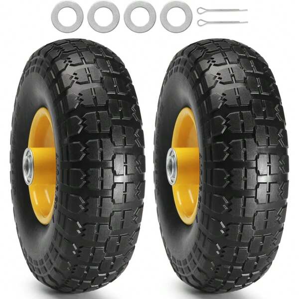 2-Pack Solid PU Run-Flat Tire Wheel 10" Flat Free Tubeless Tires And Wheels For Dollies Garden Trailers Various Carts