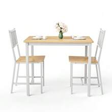 Dining Table Set, Bar Table With 2 Dining Benches, Kitchen Table With Chairs, Industrial Breakfast Table For Kitchen, Living Room, Party Room - White - View 8