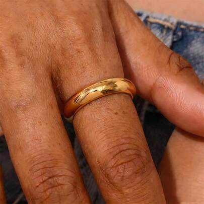 VKHK 1pc Minimalist 18K Gold Plated Stainless Steel Plain Ring, Suitable For Women's Daily Wear, Gift